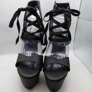 Pleaser Delight-600-14 Womens 6"  Black Heel Platform Corset Front Lace-Up Sz 10